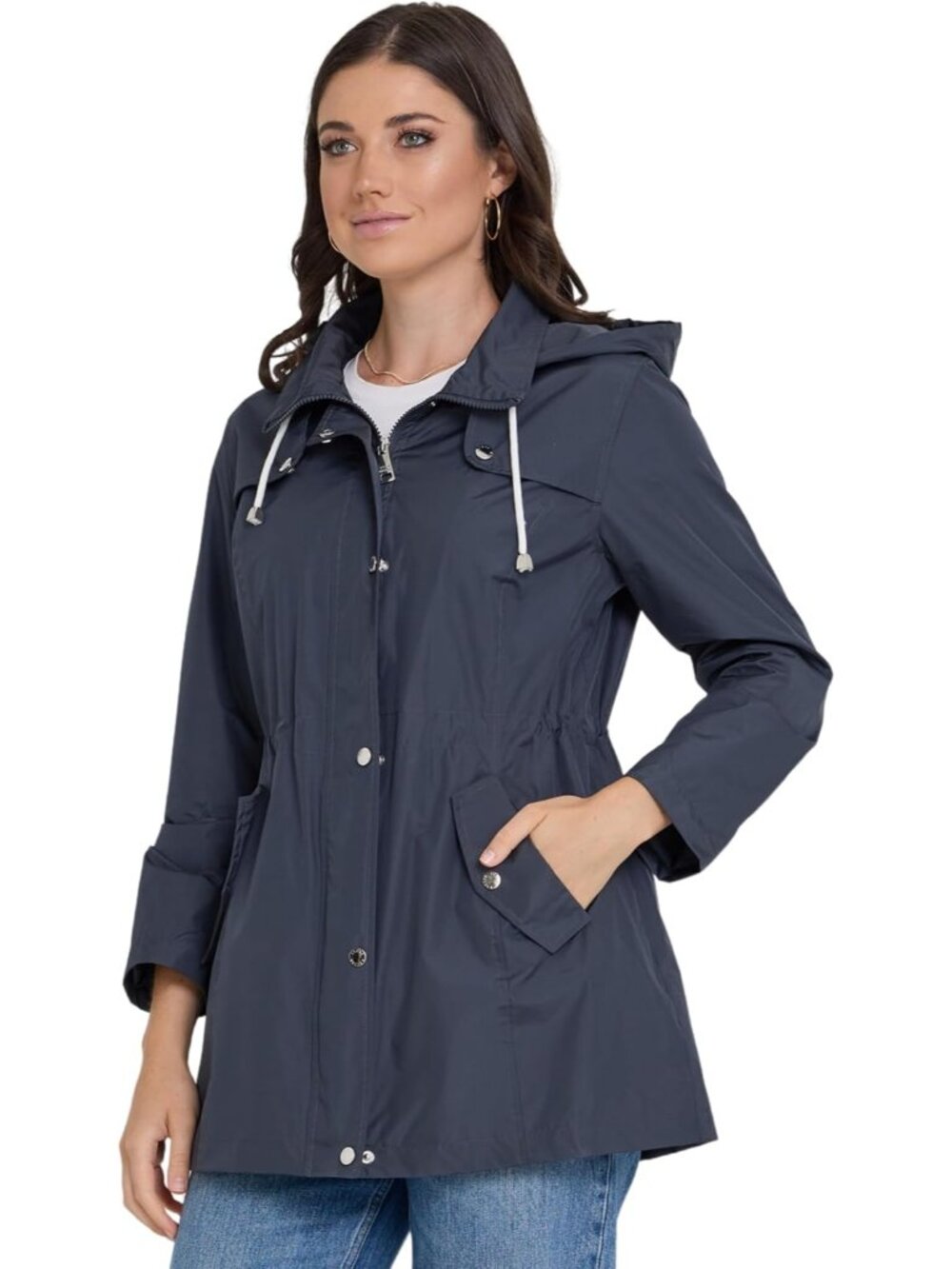 Steve Madden Women's Navy Waterproof Hooded Anorak Imported Windbreaker Coat